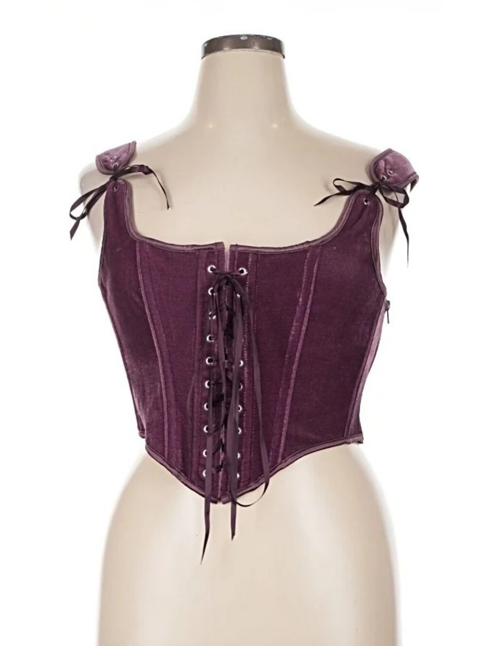 Scarlet Darkness Velvet Victorian Corset with 12 Bones and Lace-up - Purple